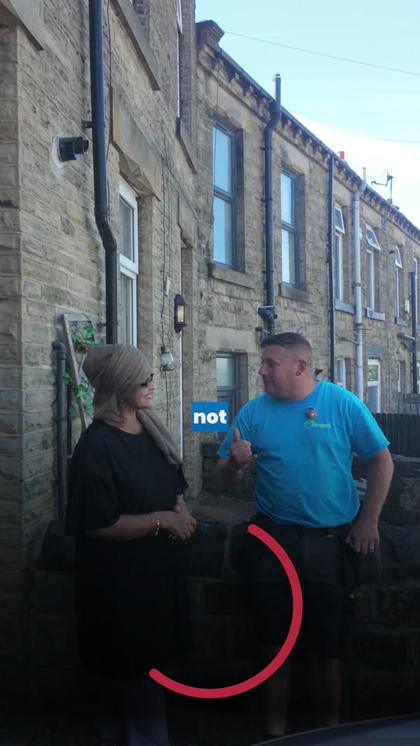 Ad still: roofer with a customer